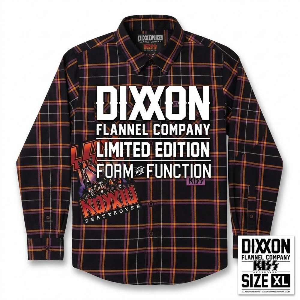 Dixxon Flannel Company KISS Destroyer Limited Edition Plaid Shirt Mens XL NEW